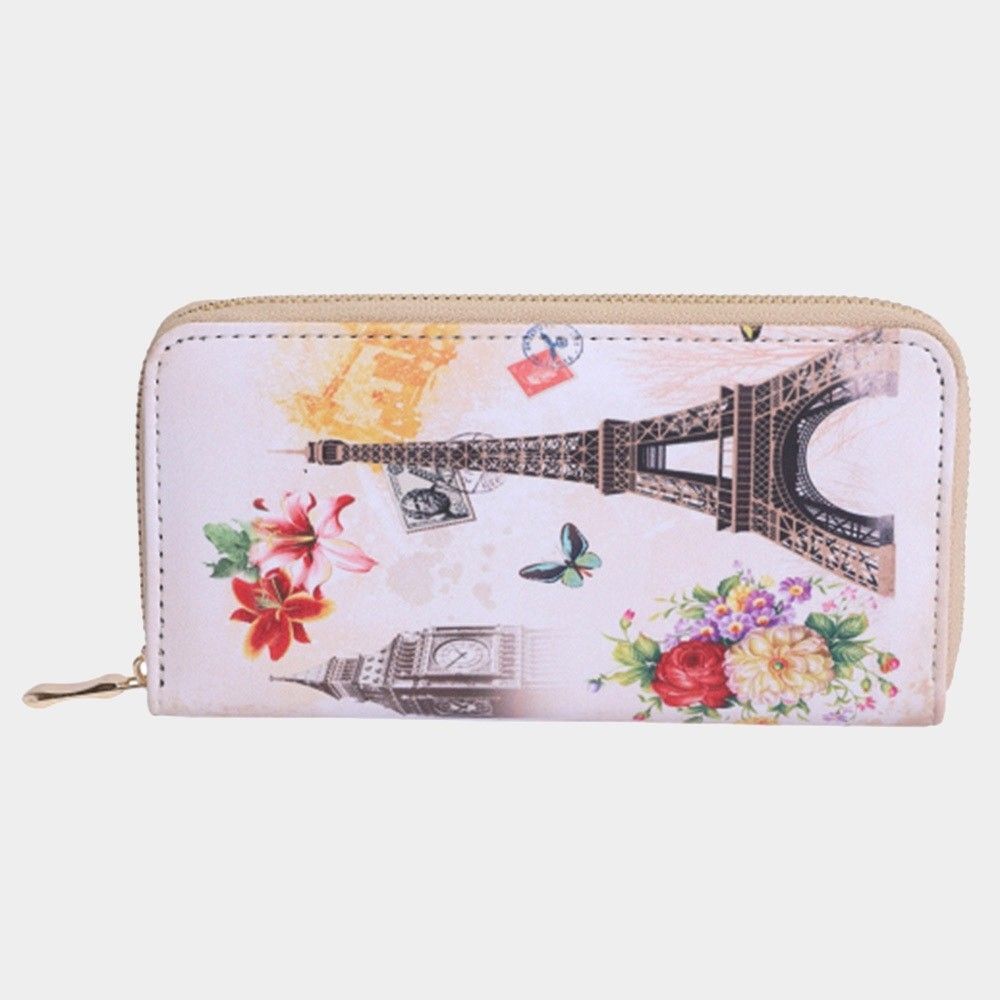 Vintage Paris Floral Print Accordion Zip Around Wallet - Travel Theme Clutch